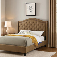 Cez Full Size Bed w Button Tufted Headboard, Brown Fabric Upholstery - BM342423