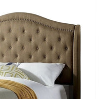Cez Queen Size Bed w Button Tufted Headboard, Brown Fabric Upholstery - BM342424