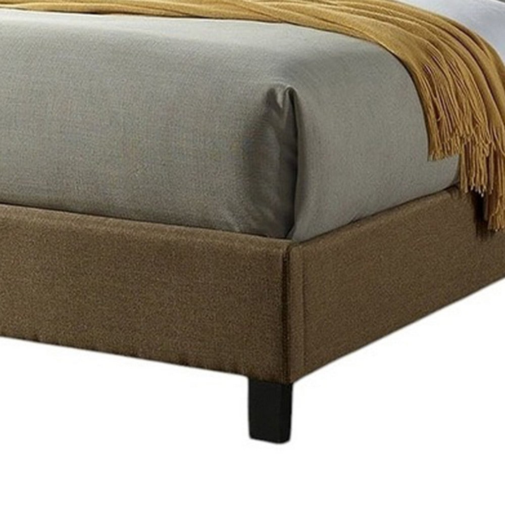 Cez Queen Size Bed w Button Tufted Headboard, Brown Fabric Upholstery - BM342424