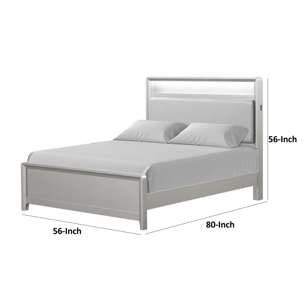 Broy Full Size Bed w LED Bookcase Headboard, Champagne Silver Veneer - BM342425