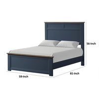 Tela Full Size Bed w Recessed Panel Headboard, Dark Brown Trim, Blue - BM342428