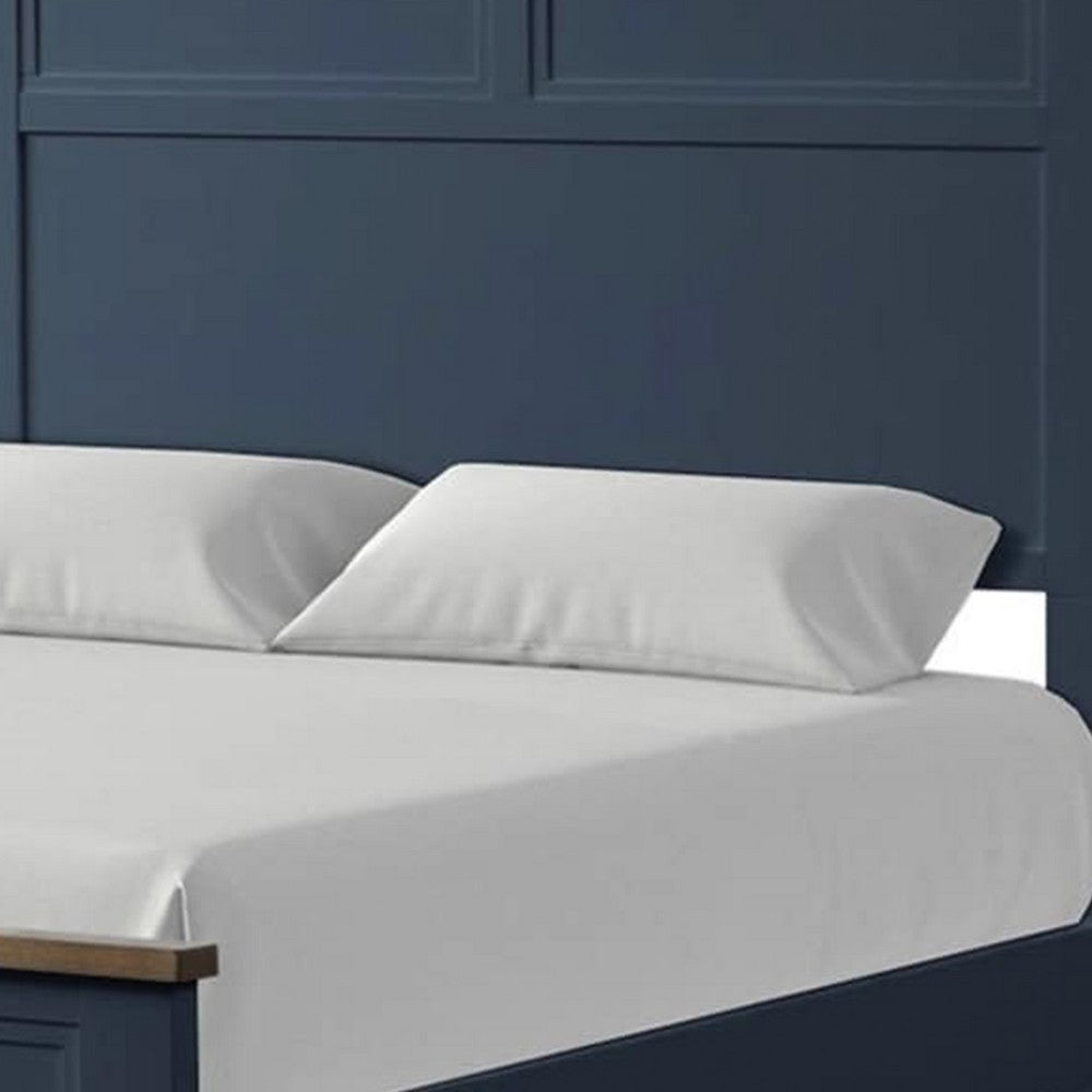 Tela Twin Size Bed w Recessed Panel Headboard, Dark Brown Trim, Blue - BM342429