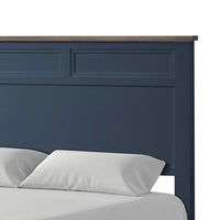 Tela Twin Size Bed w Recessed Panel Headboard, Dark Brown Trim, Blue - BM342429