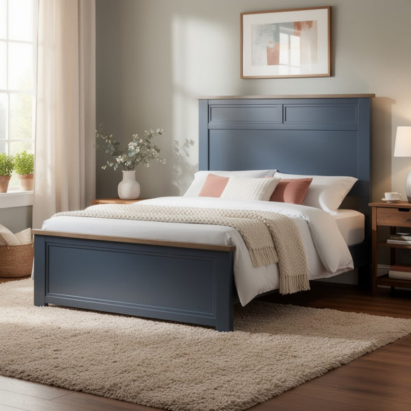 Tela Twin Size Bed w Recessed Panel Headboard, Dark Brown Trim, Blue - BM342429
