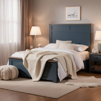 Tela Twin Size Bed w Recessed Panel Headboard, Dark Brown Trim, Blue - BM342429
