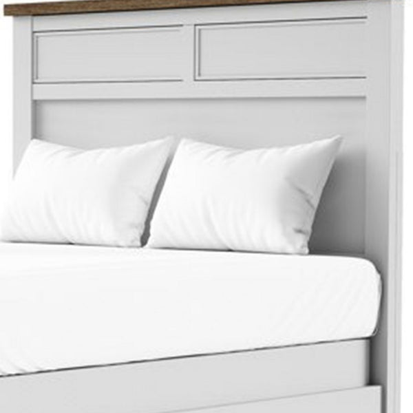 Tela Full Size Bed w Recessed Panel Headboard, Dark Brown Trim, White - BM342430
