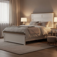 Tela Full Size Bed w Recessed Panel Headboard, Dark Brown Trim, White - BM342430