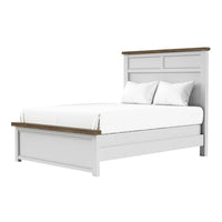 Tela Twin Size Bed w Recessed Panel Headboard, Dark Brown Trim, White - BM342431