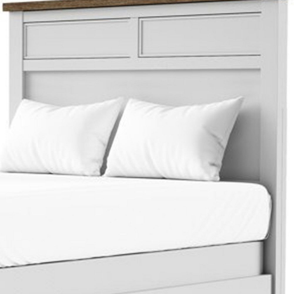 Tela Twin Size Bed w Recessed Panel Headboard, Dark Brown Trim, White - BM342431