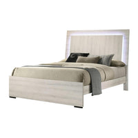 Hyao Full Size Bed w LED Headboard, Antique White Wash Finsih - BM342433