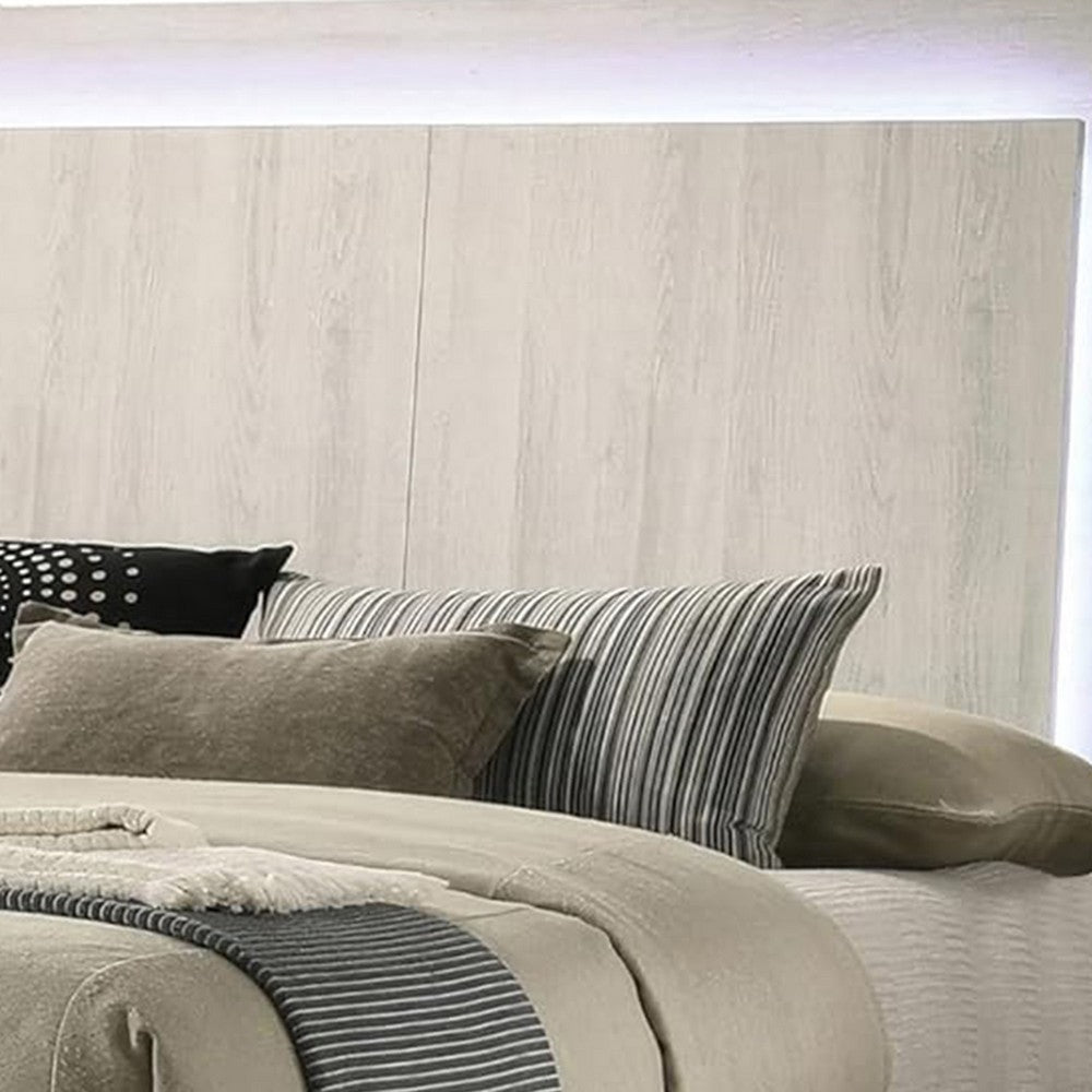 Hyao Full Size Bed w LED Headboard, Antique White Wash Finsih - BM342433