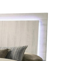 Hyao Queen Size Bed w LED on Headboard, Antique White Wash Finsih - BM342434