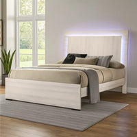 Hyao Queen Size Bed w LED on Headboard, Antique White Wash Finsih - BM342434