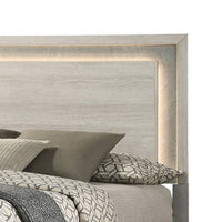 Nomi Queen Size Bed w LED on Headboard, Antique White Wash Finsih - BM342436