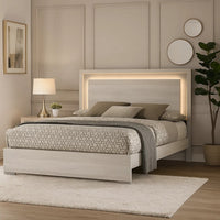 Nomi Queen Size Bed w LED on Headboard, Antique White Wash Finsih - BM342436