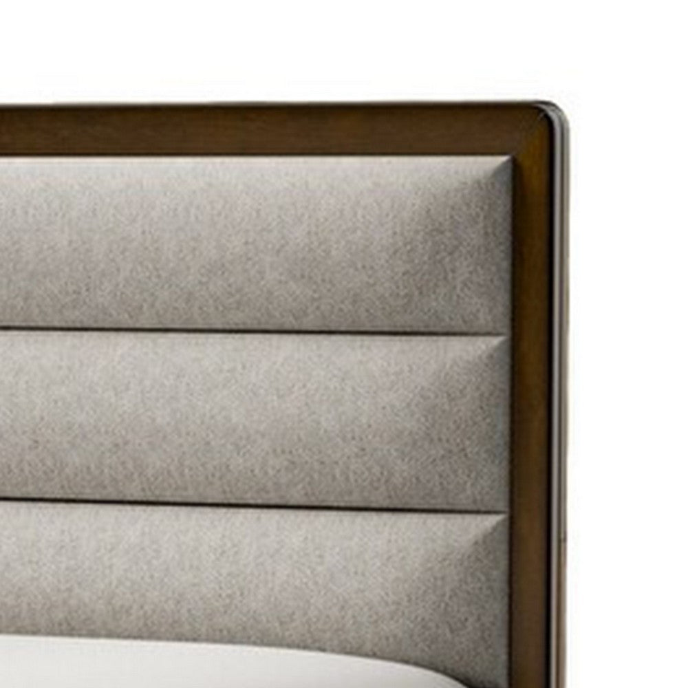 Cair Queen Bed, Channel Tufted Light Gray Fabric Upholstered, Brown - BM342439