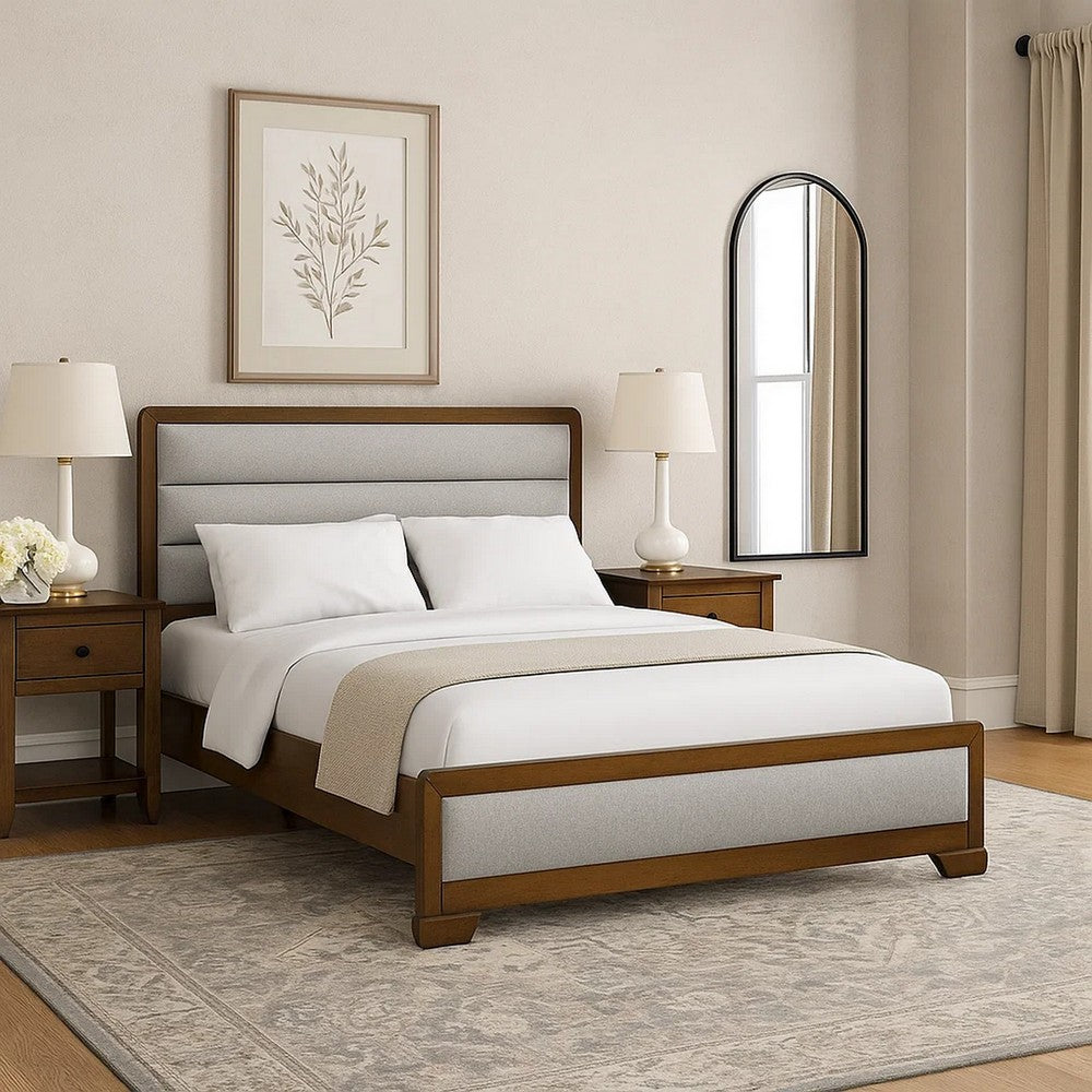 Cair Queen Bed, Channel Tufted Light Gray Fabric Upholstered, Brown - BM342439
