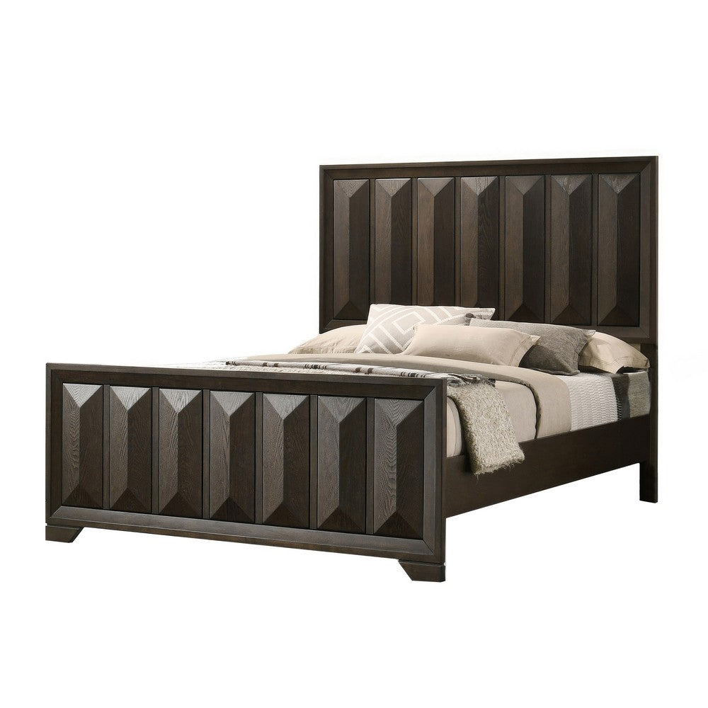 Fema King Bed, Vertical Facet Headboard and Footboard, Espresso Brown - BM342440
