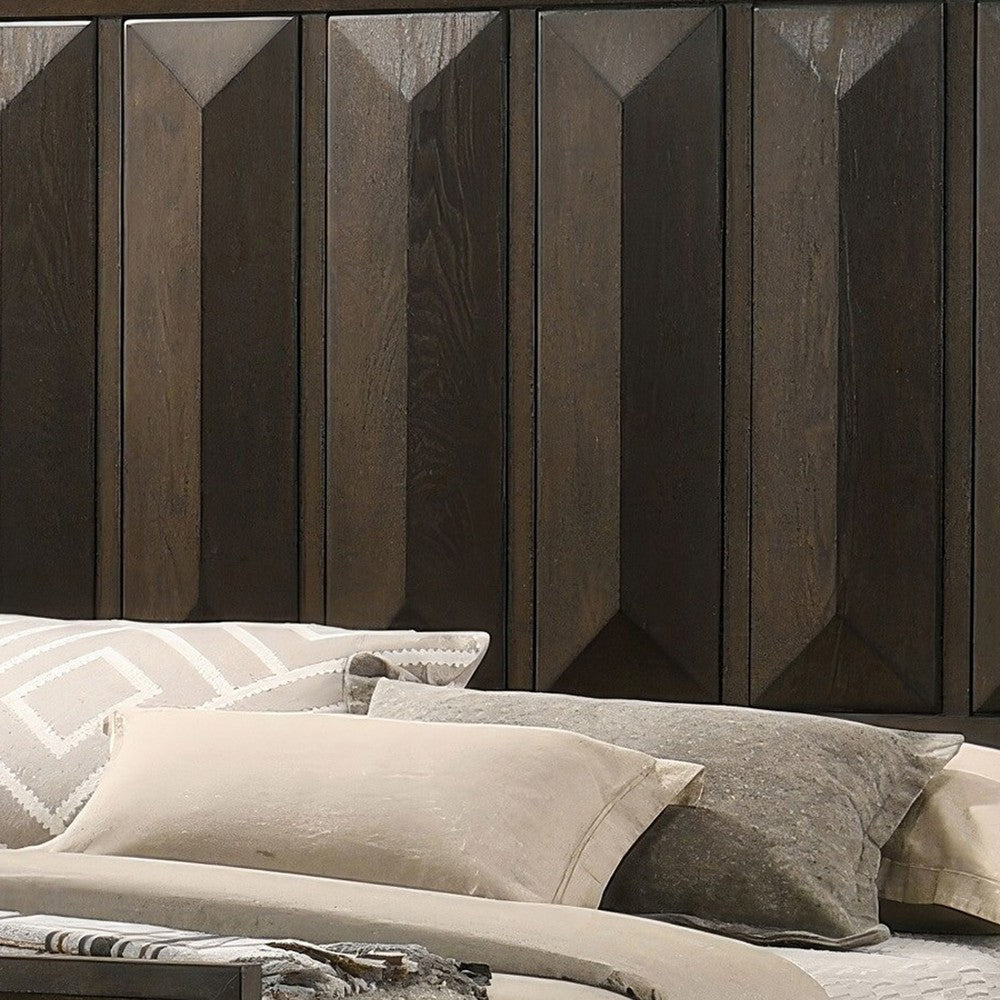 Fema King Bed, Vertical Facet Headboard and Footboard, Espresso Brown - BM342440