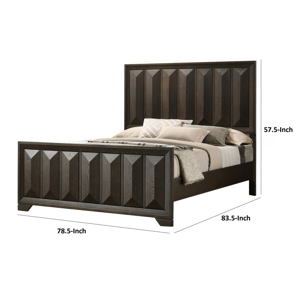 Fema King Bed, Vertical Facet Headboard and Footboard, Espresso Brown - BM342440