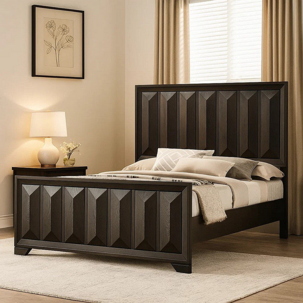 Fema King Bed, Vertical Facet Headboard and Footboard, Espresso Brown - BM342440