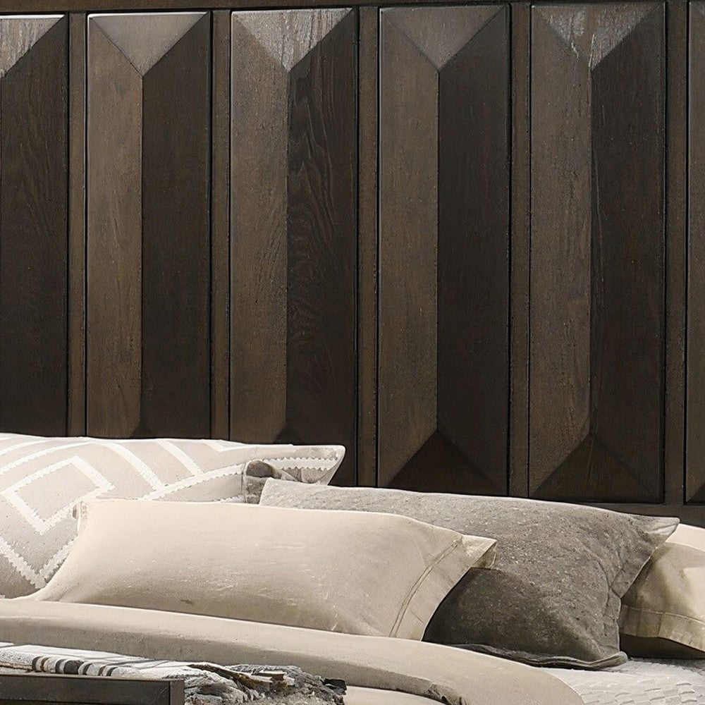 Fema Queen Bed, Vertical Facet Headboard and Footboard, Espresso Brown - BM342441