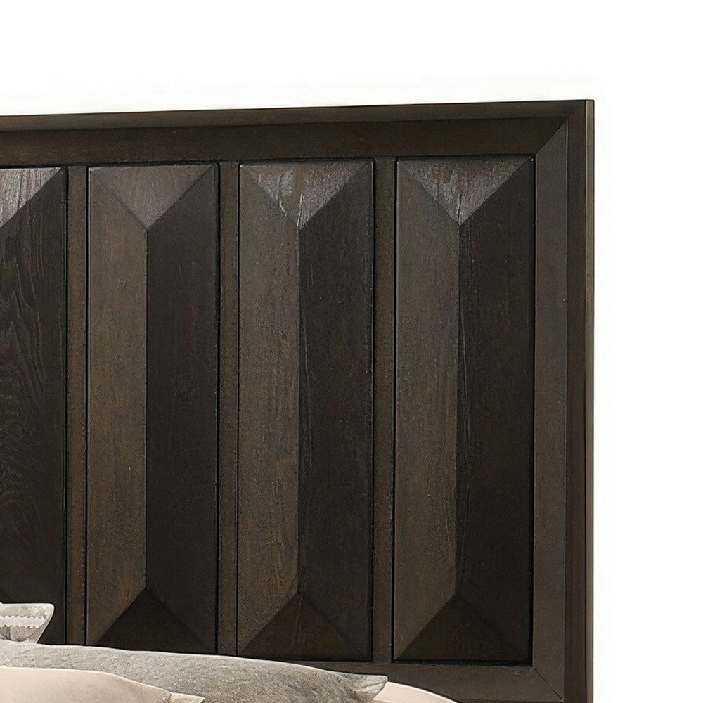 Fema Queen Bed, Vertical Facet Headboard and Footboard, Espresso Brown - BM342441