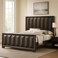 Fema Queen Bed, Vertical Facet Headboard and Footboard, Espresso Brown - BM342441