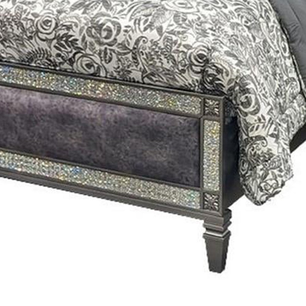 Laine Full Bed, Glam Crystal Acrylic Trim, Gray Fabric Upholstered - BM342442