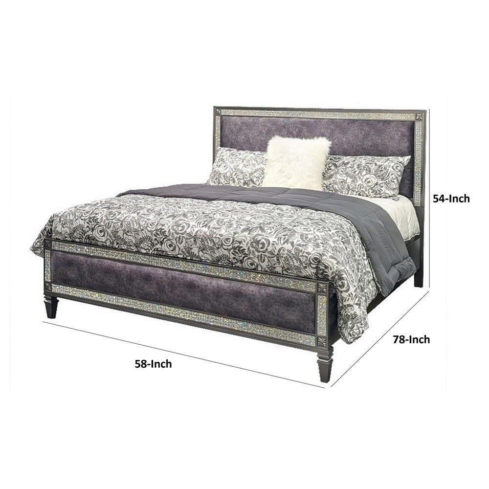 Laine Full Bed, Glam Crystal Acrylic Trim, Gray Fabric Upholstered - BM342442
