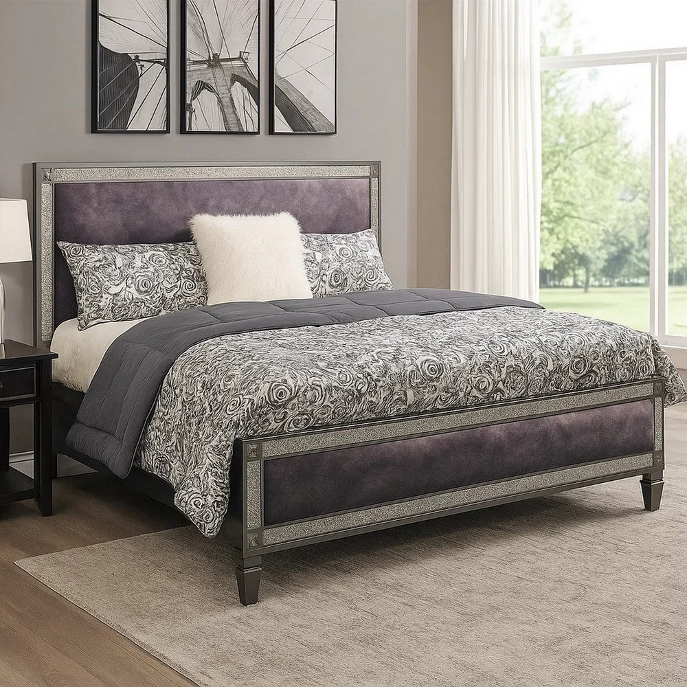 Laine Full Bed, Glam Crystal Acrylic Trim, Gray Fabric Upholstered - BM342442