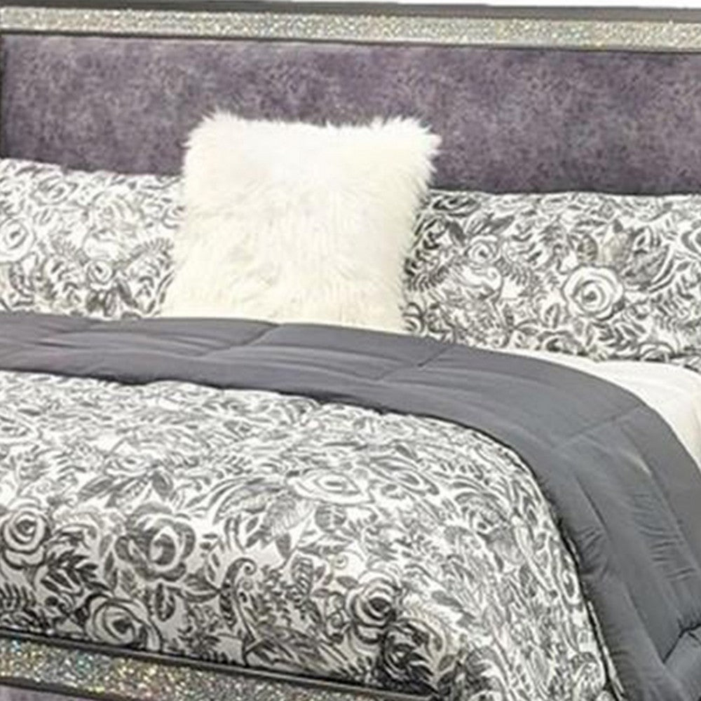 Laine Queen Bed, Glam Crystal Acrylic Trim, Gray Fabric Upholstered - BM342443