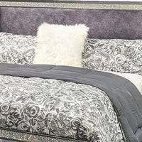 Laine Queen Bed, Glam Crystal Acrylic Trim, Gray Fabric Upholstered - BM342443