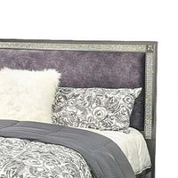 Laine Queen Bed, Glam Crystal Acrylic Trim, Gray Fabric Upholstered - BM342443
