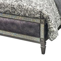 Laine Queen Bed, Glam Crystal Acrylic Trim, Gray Fabric Upholstered - BM342443
