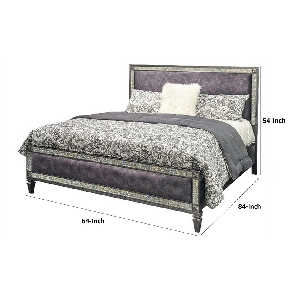 Laine Queen Bed, Glam Crystal Acrylic Trim, Gray Fabric Upholstered - BM342443