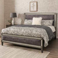 Laine Queen Bed, Glam Crystal Acrylic Trim, Gray Fabric Upholstered - BM342443