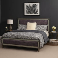 Laine Queen Bed, Glam Crystal Acrylic Trim, Gray Fabric Upholstered - BM342443