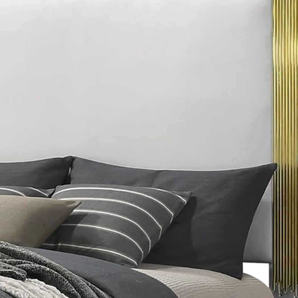 Dyl Queen Bed, Soft Foam Upholstered, White Fabric, Gold Accent Posts - BM342444