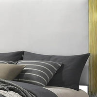 Dyl Queen Bed, Soft Foam Upholstered, White Fabric, Gold Accent Posts - BM342444