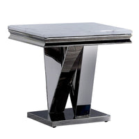 Vily Side End Table, 24 Inch Faux Marble Top, V-Style Chrome Pedestal - BM342452