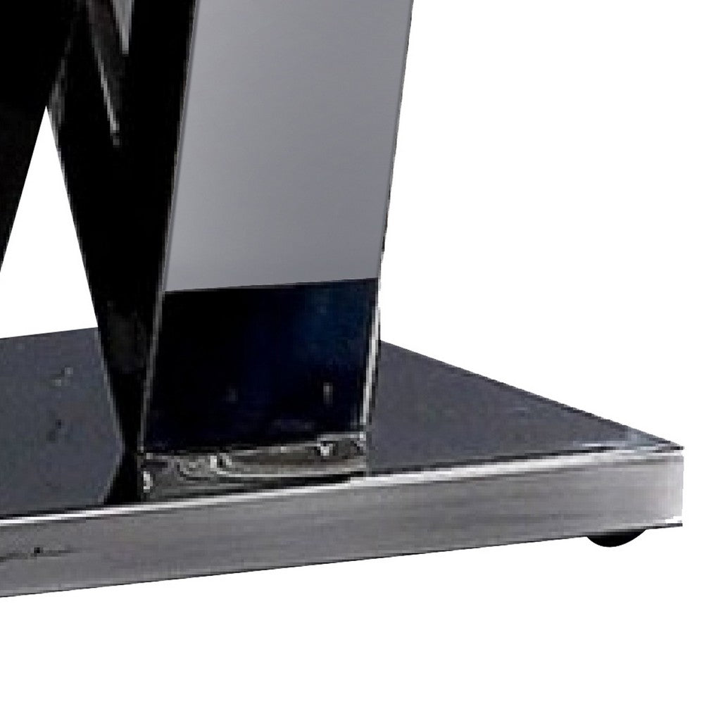 Vily Side End Table, 24 Inch Faux Marble Top, V-Style Chrome Pedestal - BM342452