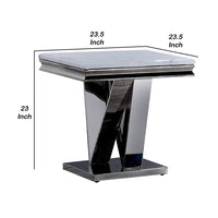 Vily Side End Table, 24 Inch Faux Marble Top, V-Style Chrome Pedestal - BM342452