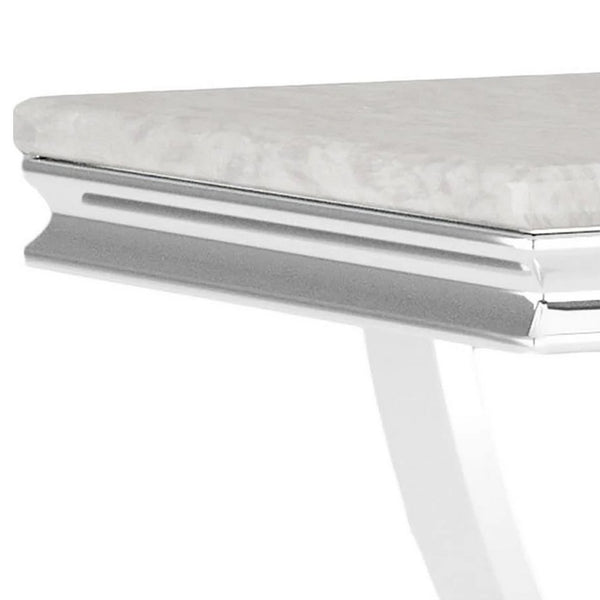 Wety Side End Table, 24 Inch Faux Marble Top, Curved Chrome Pedestal - BM342453