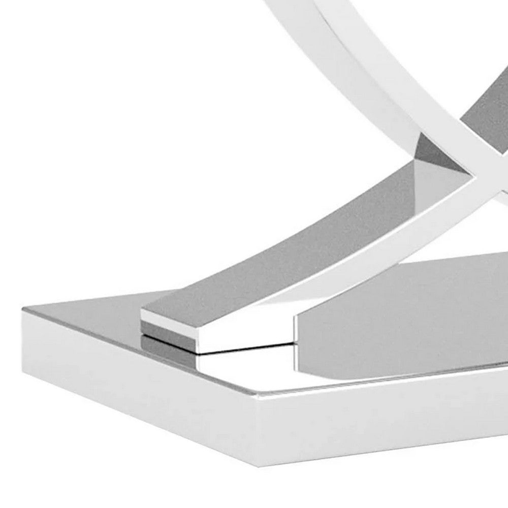 Wety Side End Table, 24 Inch Faux Marble Top, Curved Chrome Pedestal - BM342453