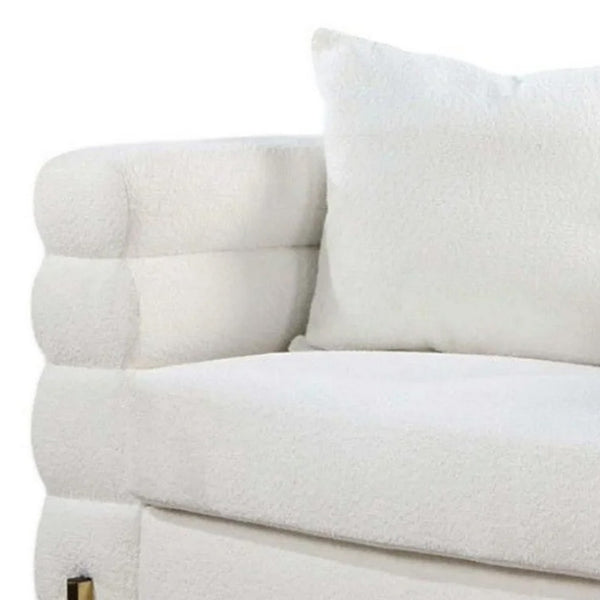 Lez Loveseat, 57 Inch, 2 Pillows, Horizontal Tufted Back, White Boucle - BM342454