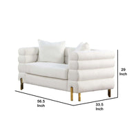 Lez Loveseat, 57 Inch, 2 Pillows, Horizontal Tufted Back, White Boucle - BM342454