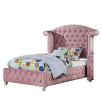 Zoha Twin Size Bed w Wingback Tufted Headboard, Cabriole Legs, Pink - BM342455