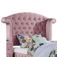 Zoha Twin Size Bed w Wingback Tufted Headboard, Cabriole Legs, Pink - BM342455