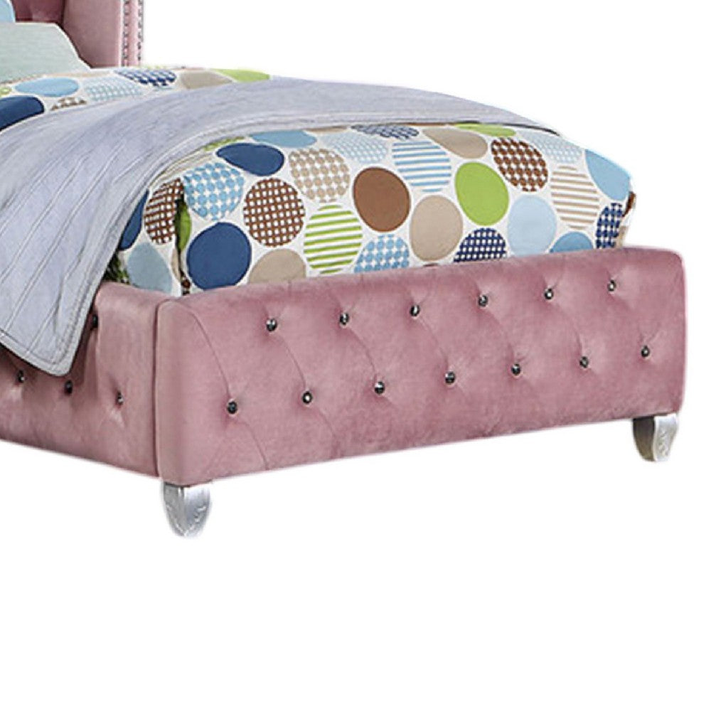Zoha Twin Size Bed w Wingback Tufted Headboard, Cabriole Legs, Pink - BM342455